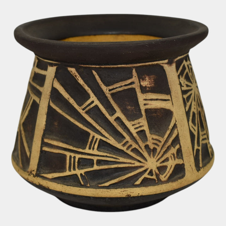 Weller Claywood 1910 Vintage Art Pottery Brown Spiderweb Ceramic Vase