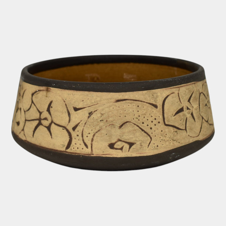 Weller Claywood 1910 Vintage Art Pottery Brown Floral Ceramic Bowl - Just Art Pottery