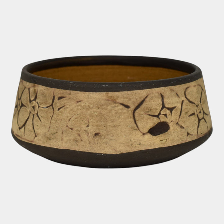 Weller Claywood 1910 Vintage Art Pottery Brown Floral Ceramic Bowl - Just Art Pottery
