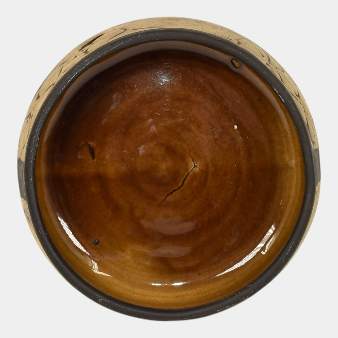 Weller Claywood 1910 Vintage Art Pottery Brown Floral Ceramic Bowl - Just Art Pottery