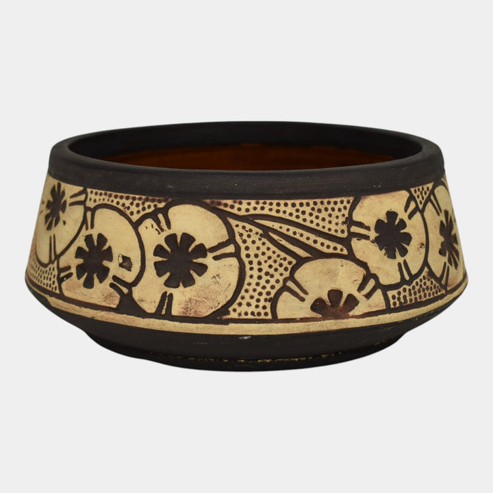 Weller Claywood 1910 Vintage Art Pottery Brown Floral Ceramic Bowl