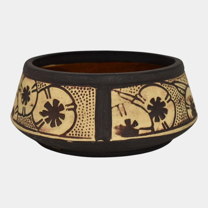 Weller Claywood 1910 Vintage Art Pottery Brown Floral Ceramic Bowl