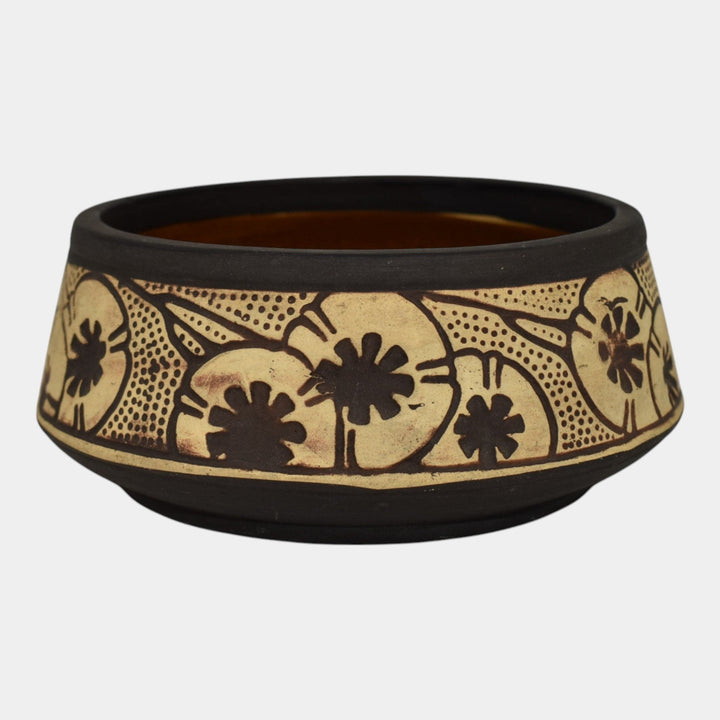 Weller Claywood 1910 Vintage Art Pottery Brown Floral Ceramic Bowl