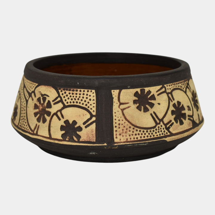 Weller Claywood 1910 Vintage Art Pottery Brown Floral Ceramic Bowl