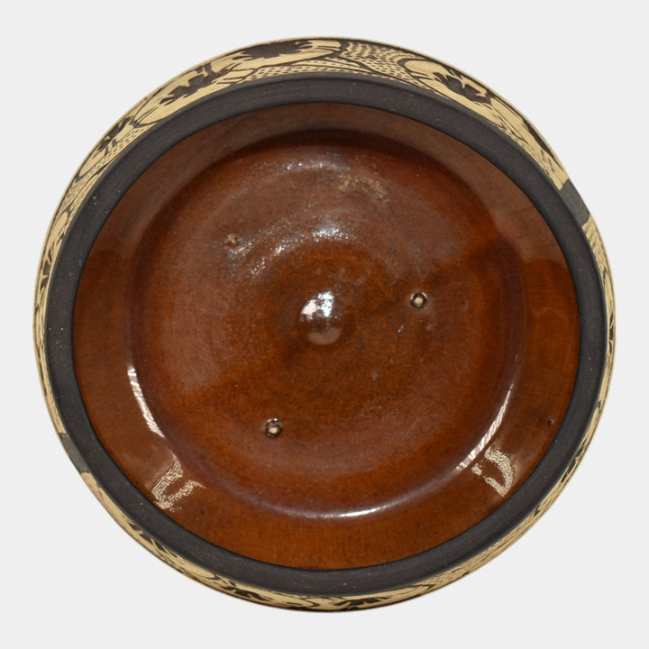 Weller Claywood 1910 Vintage Art Pottery Brown Floral Ceramic Bowl
