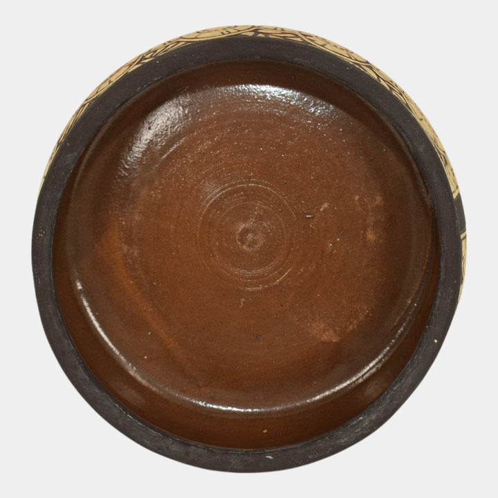 Weller Claywood 1910 Vintage Art Pottery Brown And Tan Floral Ceramic Bowl