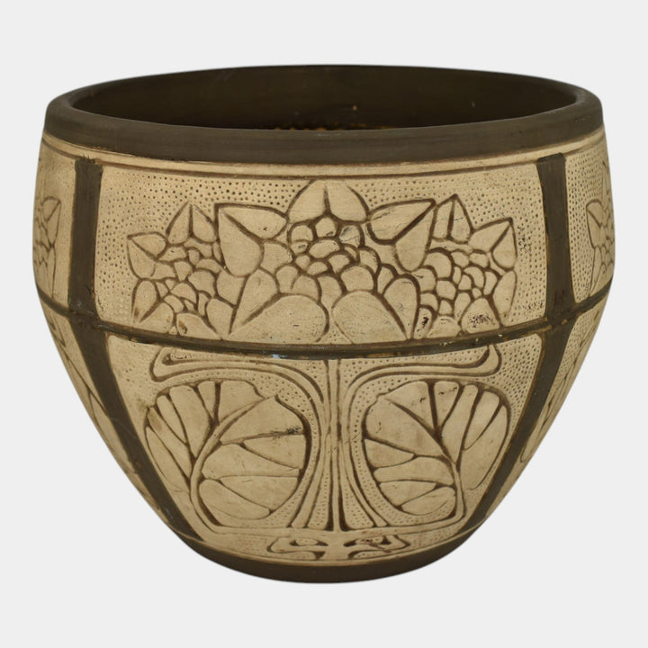 Weller Claywood Vintage Art Pottery Brown Floral Ceramic Jardiniere Planter - Just Art Pottery