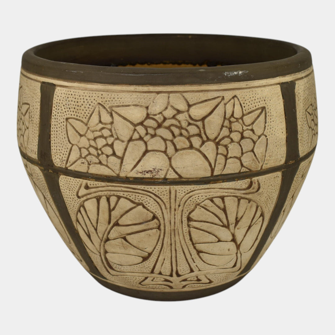 Weller Claywood Vintage Art Pottery Brown Floral Ceramic Jardiniere Planter - Just Art Pottery