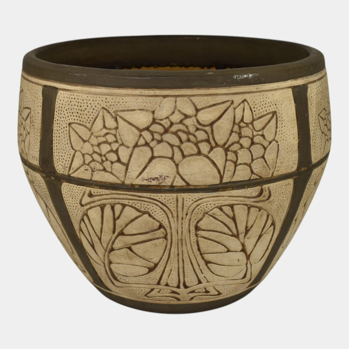 Weller Claywood Vintage Art Pottery Brown Floral Ceramic Jardiniere Planter - Just Art Pottery