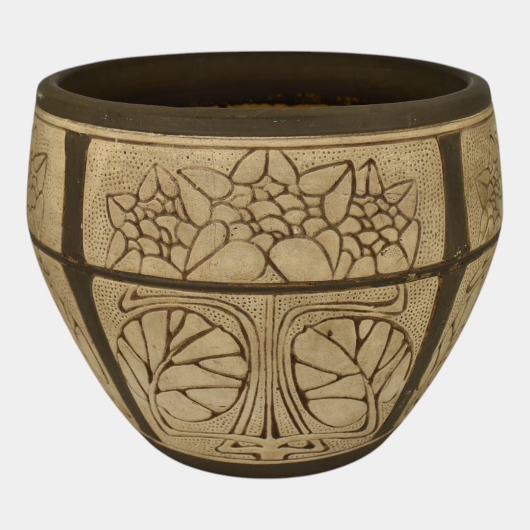 Weller Claywood Vintage Art Pottery Brown Floral Ceramic Jardiniere Planter - Just Art Pottery