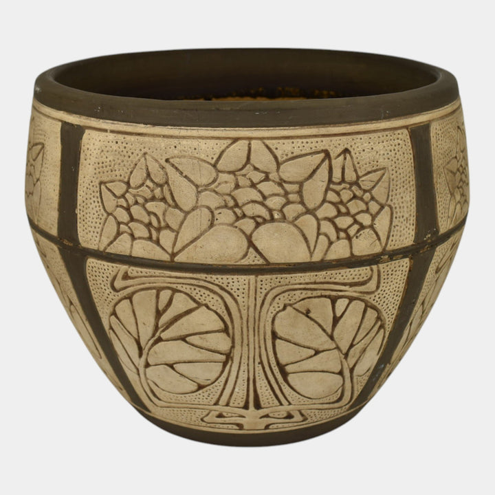 Weller Claywood Vintage Art Pottery Brown Floral Ceramic Jardiniere Planter - Just Art Pottery