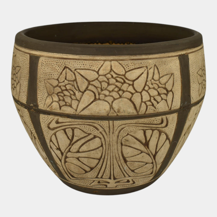Weller Claywood Vintage Art Pottery Brown Floral Ceramic Jardiniere Planter - Just Art Pottery