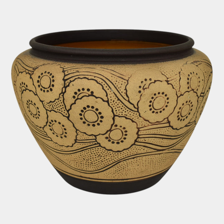 Weller Burntwood 1910s Vintage Pottery Brown Art Deco Jardiniere Planter