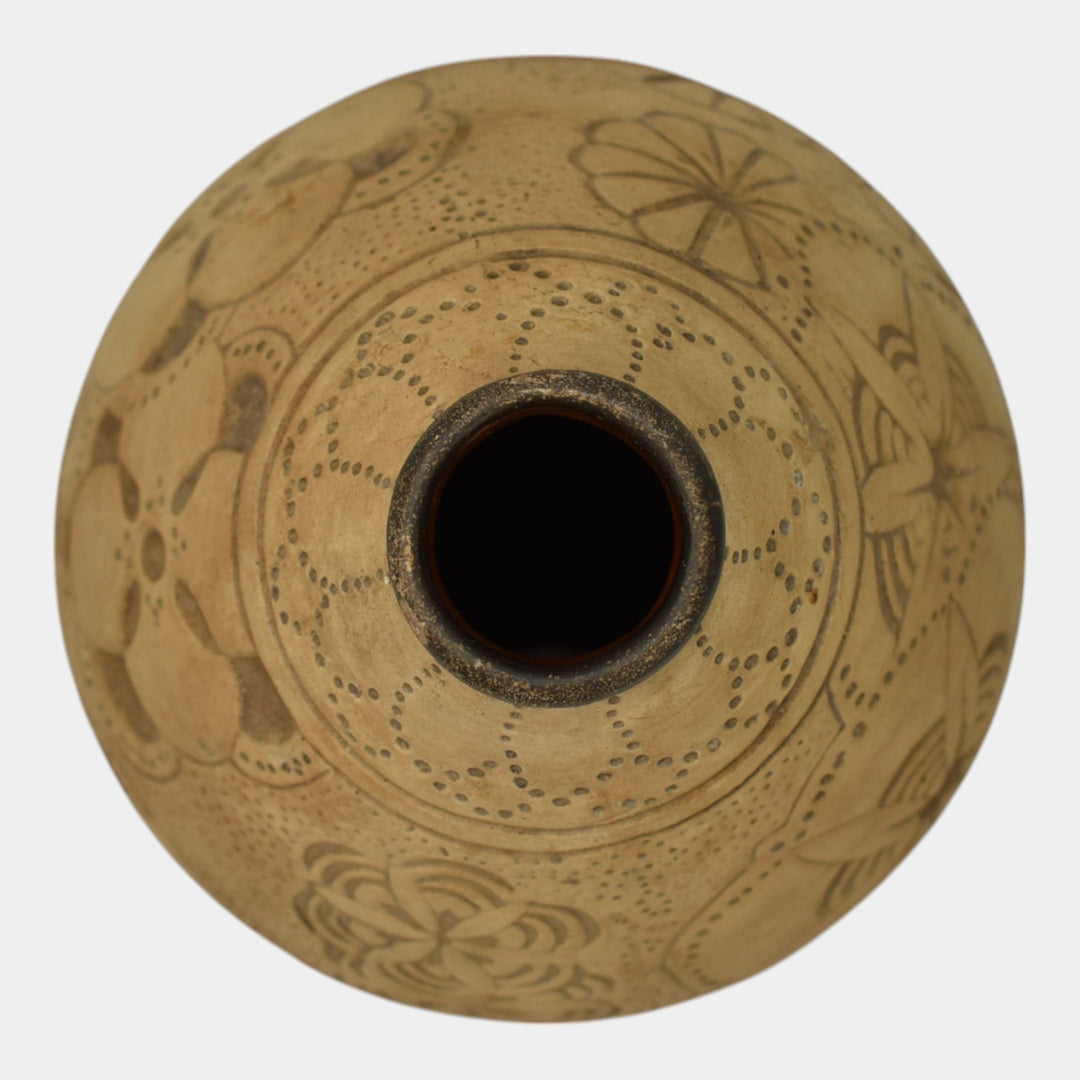 Weller Burntwood 1910 Vintage Art Pottery Tan And Brown Floral Ceramic Vase - Just Art Pottery