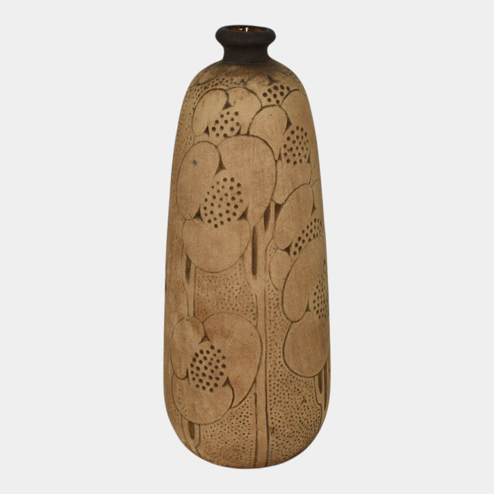 Weller Burntwood 1910 Vintage Art Pottery Brown Floral Ceramic Vase
