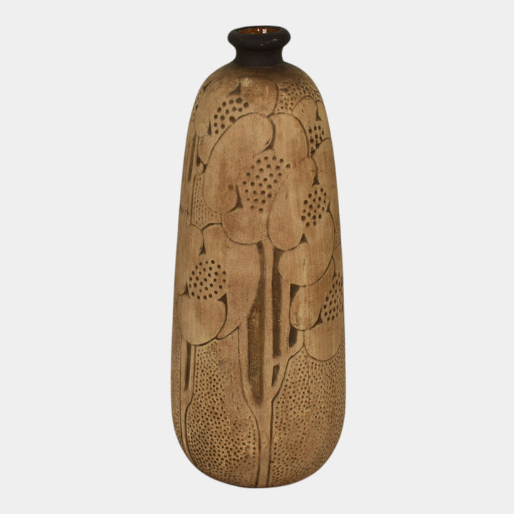 Weller Burntwood 1910 Vintage Art Pottery Brown Floral Ceramic Vase