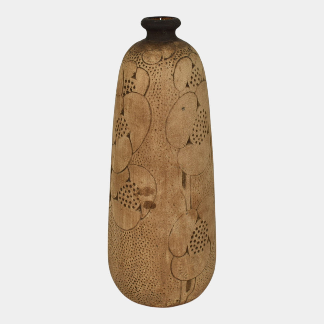 Weller Burntwood 1910 Vintage Art Pottery Brown Floral Ceramic Vase