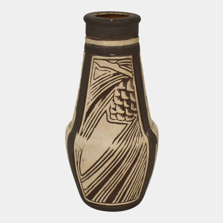 Weller Claywood 1910 Vintage Art Pottery Brown Pine Cone Ceramic Vase