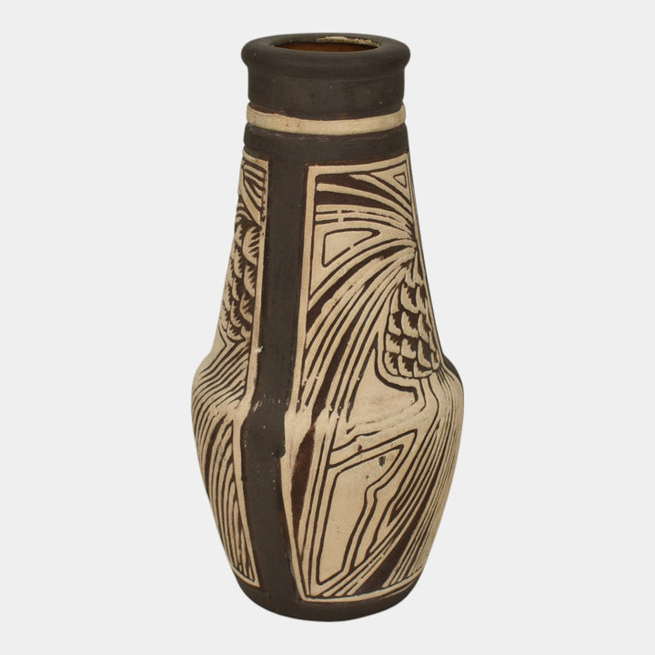 Weller Claywood 1910 Vintage Art Pottery Brown Pine Cone Ceramic Vase