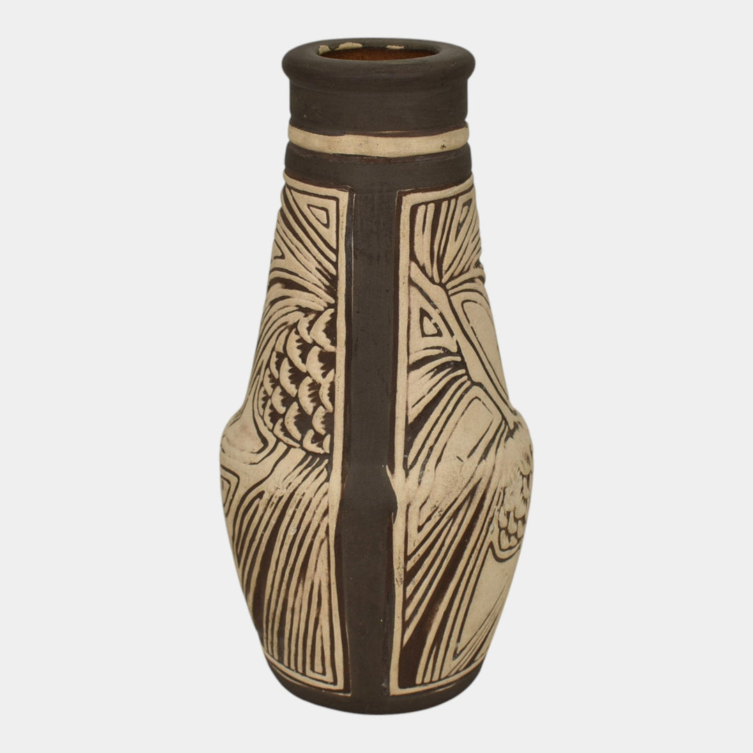 Weller Claywood 1910 Vintage Art Pottery Brown Pine Cone Ceramic Vase