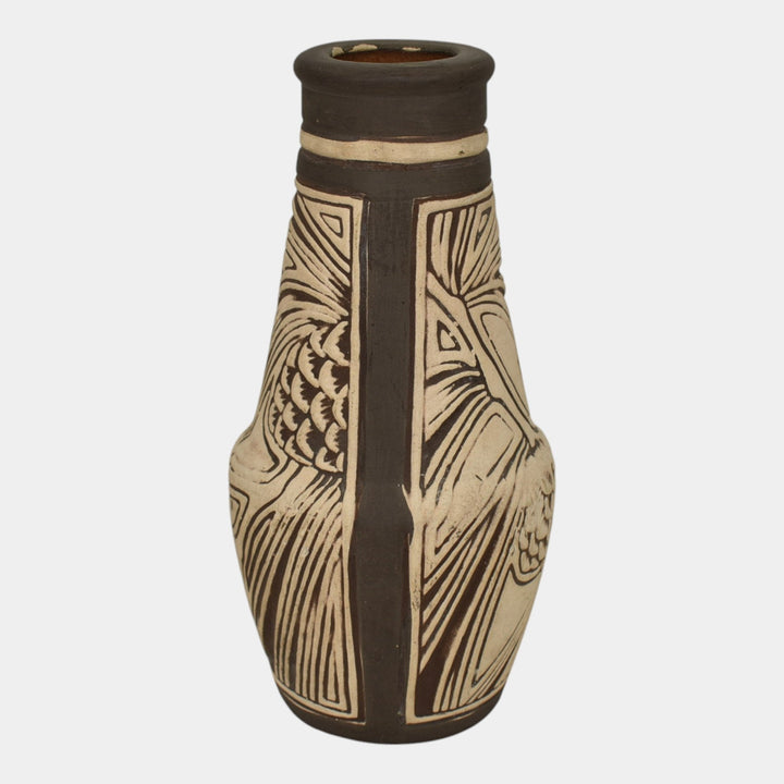 Weller Claywood 1910 Vintage Art Pottery Brown Pine Cone Ceramic Vase
