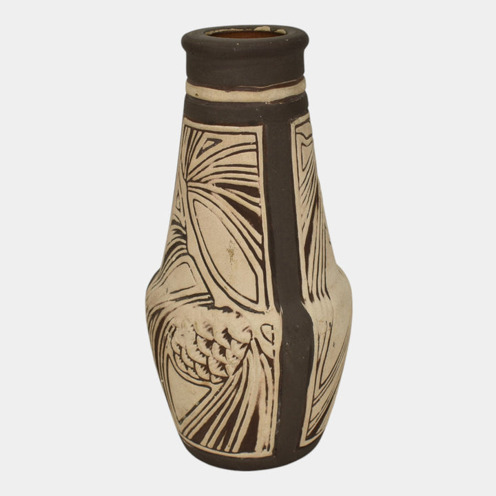 Weller Claywood 1910 Vintage Art Pottery Brown Pine Cone Ceramic Vase