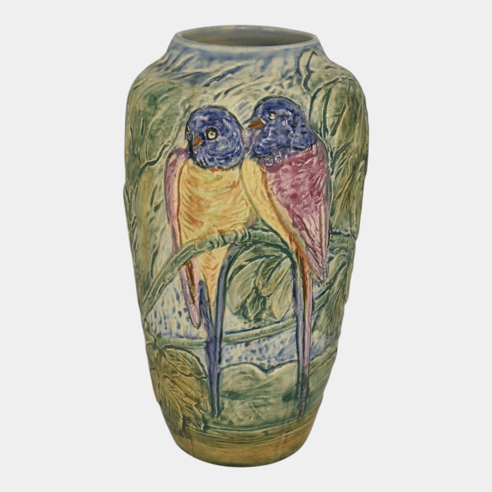 Weller Glendale 1920s Vintage Art Pottery Two Birds On A Branch