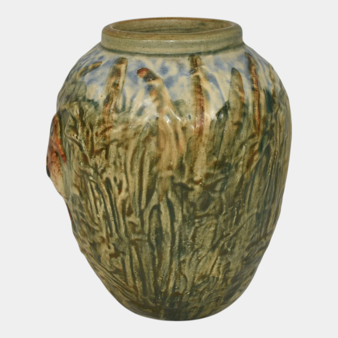 Weller Glendale 1920s Vintage Art Pottery Bird In A Field Ceramic Vase