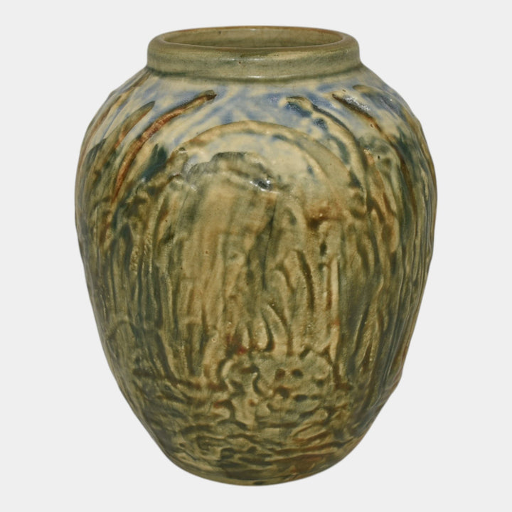Weller Glendale 1920s Vintage Art Pottery Bird In A Field Ceramic Vase