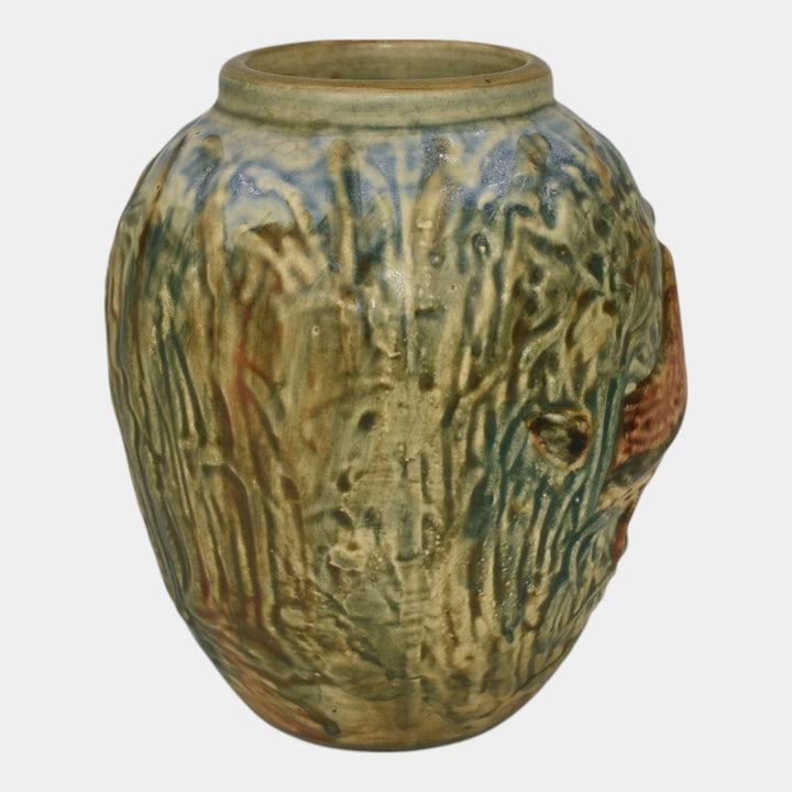 Weller Glendale 1920s Vintage Art Pottery Bird In A Field Ceramic Vase