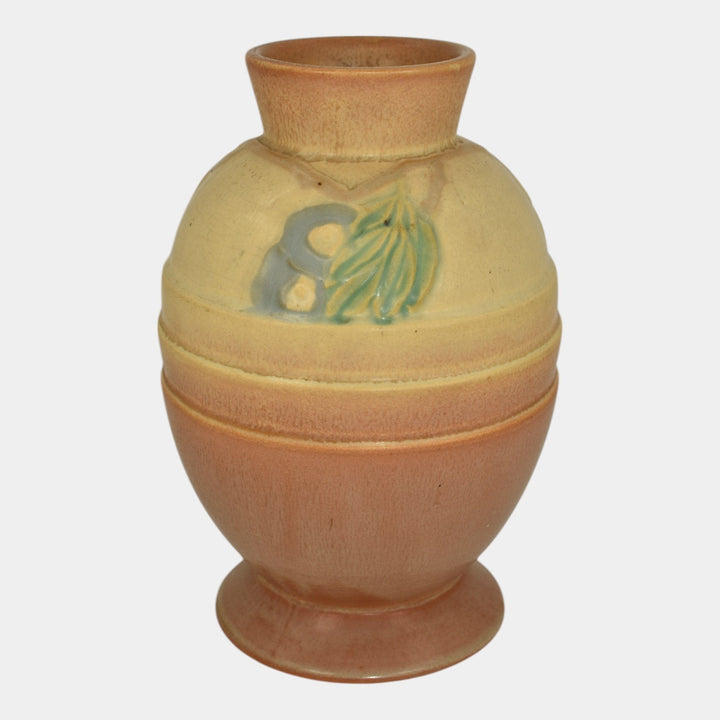 Roseville Futura Tan 1928 Vintage Art Deco Pottery Egg Vase With Leaves 428-8