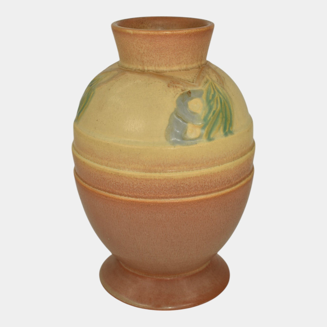 Roseville Futura Tan 1928 Vintage Art Deco Pottery Egg Vase With Leaves 428-8 - Just Art Pottery