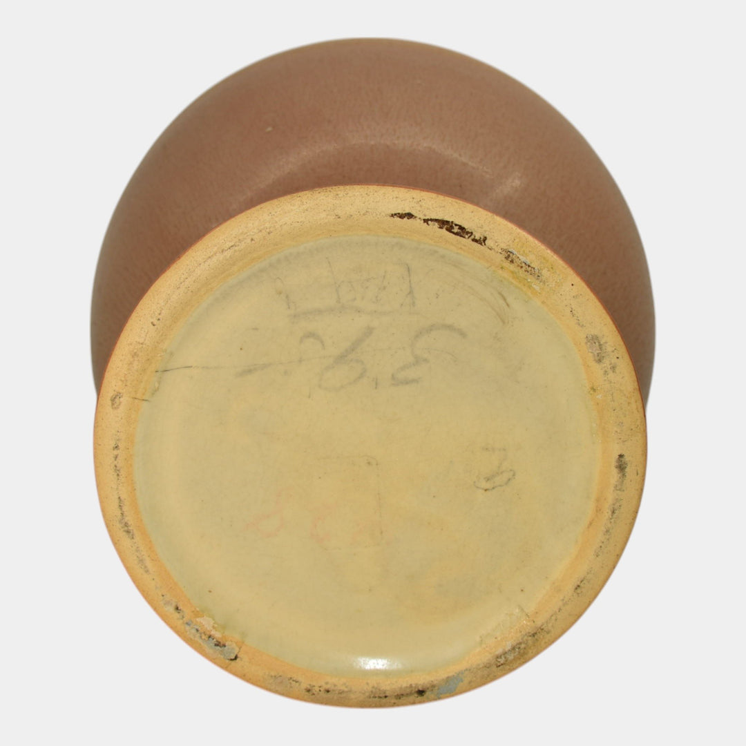 Roseville Futura Tan 1928 Vintage Art Deco Pottery Egg Vase With Leaves 428-8 - Just Art Pottery