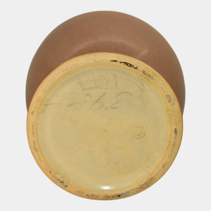 Roseville Futura Tan 1928 Vintage Art Deco Pottery Egg Vase With Leaves 428-8 - Just Art Pottery