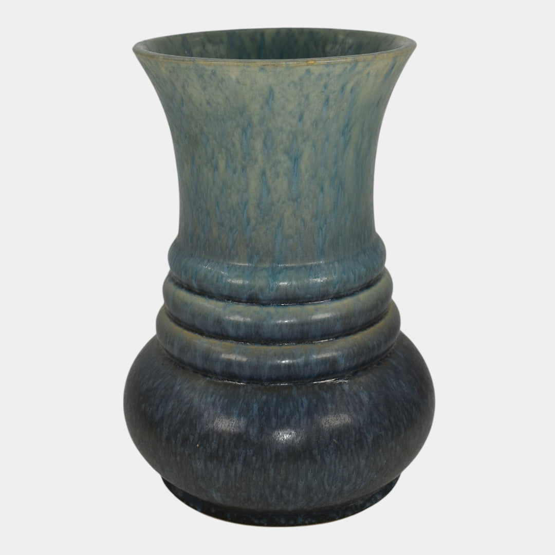 Roseville Futura Blue 1933 Vintage Art Deco Pottery Elephant Leg Vase 435-10 - Just Art Pottery