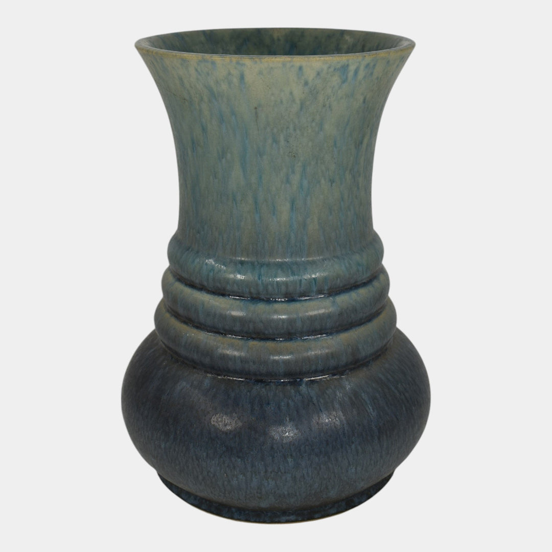 Roseville Futura Blue 1933 Vintage Art Deco Pottery Elephant Leg Vase 435-10 - Just Art Pottery