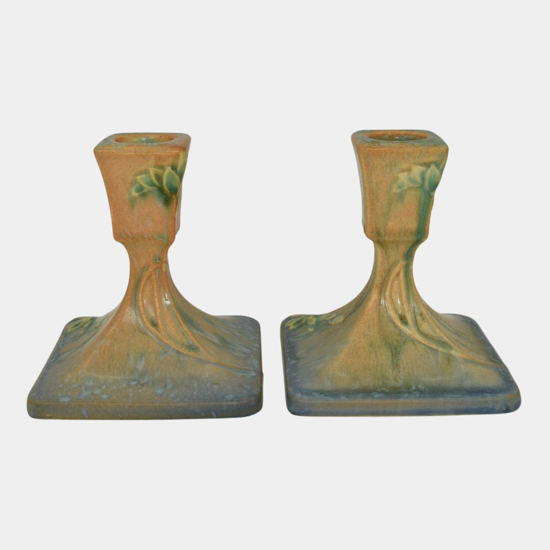 Roseville Futura 1928 Vintage Art Deco Pottery Ceramic Candle Holders 1073-4