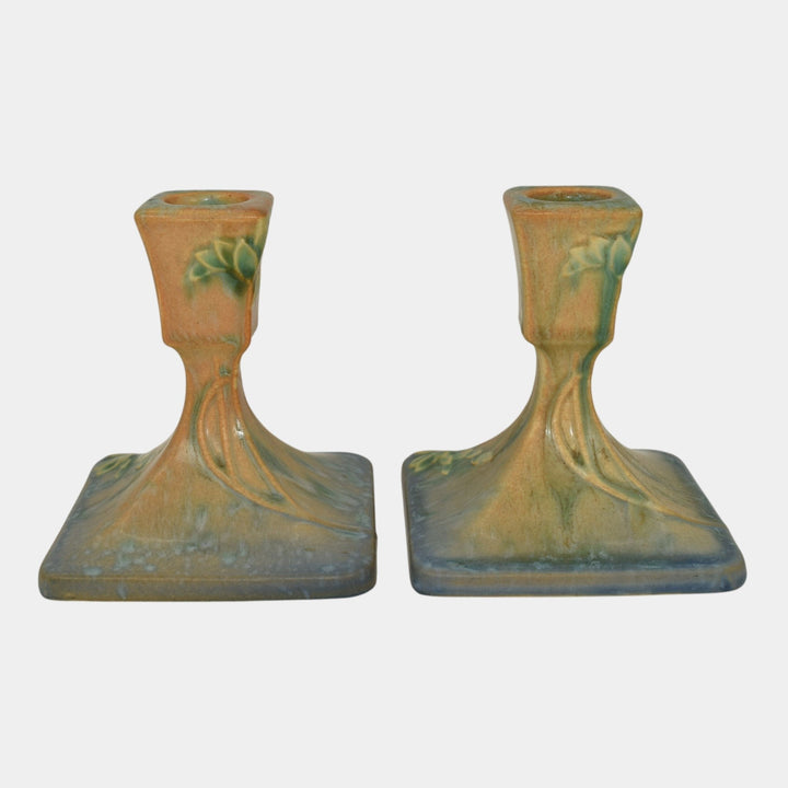 Roseville Futura 1928 Vintage Art Deco Pottery Ceramic Candle Holders 1073-4