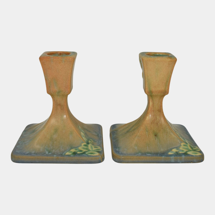 Roseville Futura 1928 Vintage Art Deco Pottery Ceramic Candle Holders 1073-4