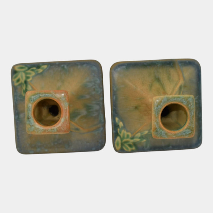 Roseville Futura 1928 Vintage Art Deco Pottery Ceramic Candle Holders 1073-4