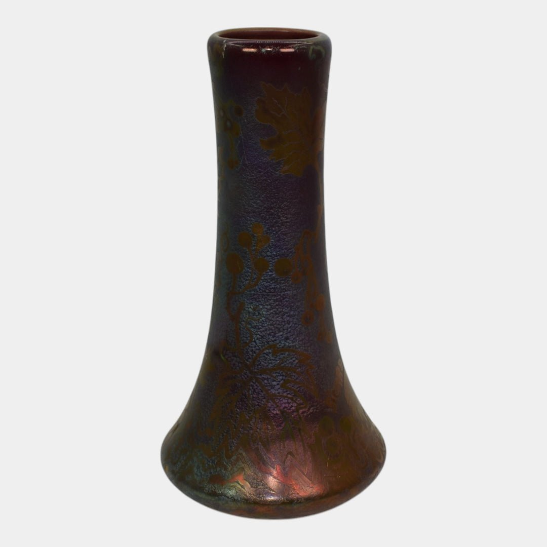 Weller Sicard 1902-07 Art Nouveau Pottery Iridescent Luster Berries Leaves Vase
