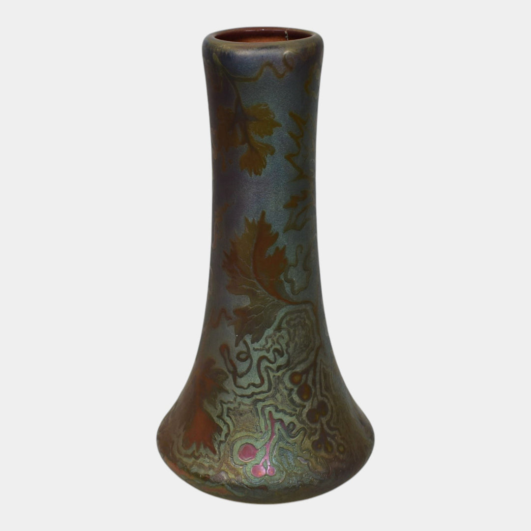 Weller Sicard 1902-07 Art Nouveau Pottery Iridescent Luster Berries Leaves Vase