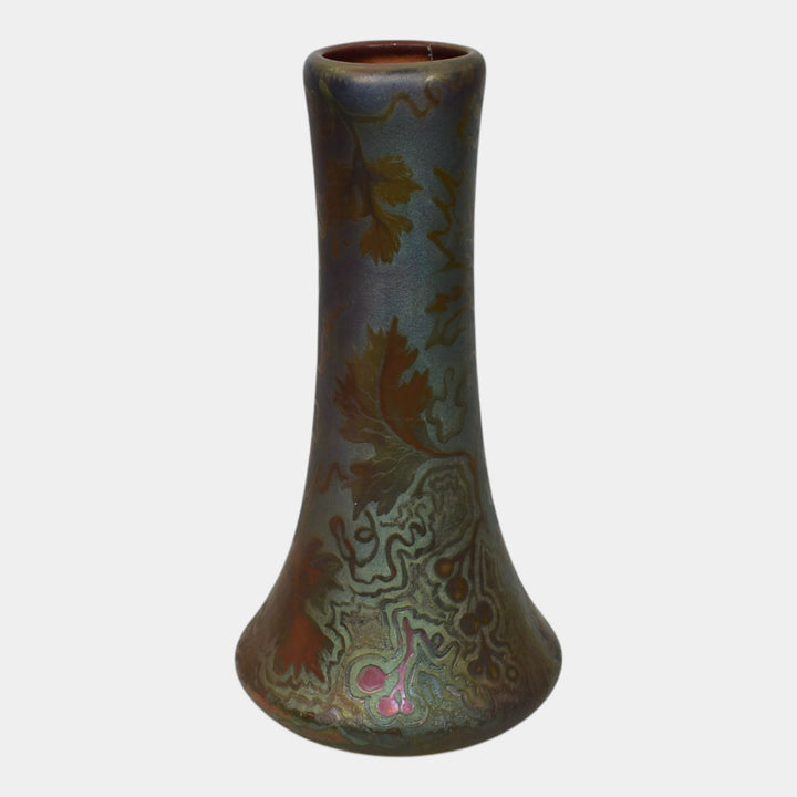 Weller Sicard 1902-07 Art Nouveau Pottery Iridescent Luster Berries Leaves Vase