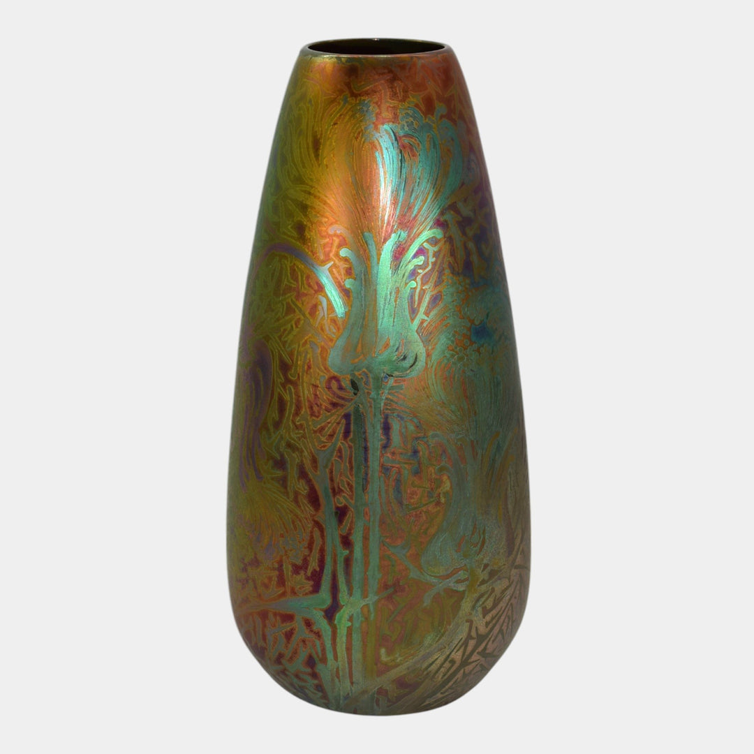 Weller Sicard Art Nouveau Pottery Iridescent Luster Tall Floral Vase 21