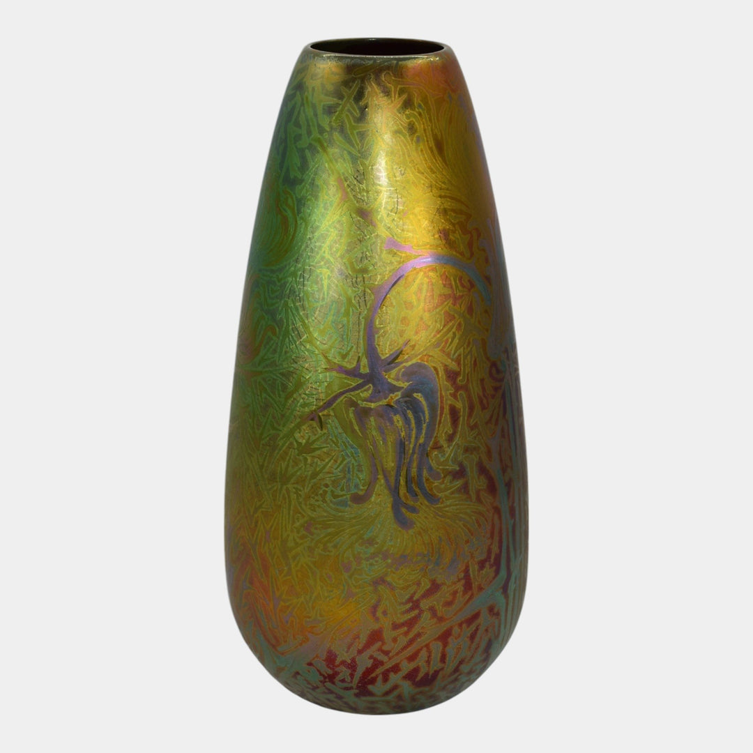 Weller Sicard Art Nouveau Pottery Iridescent Luster Tall Floral Vase 21
