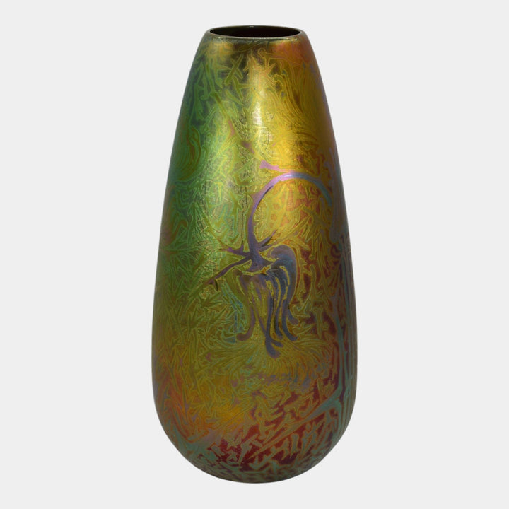 Weller Sicard Art Nouveau Pottery Iridescent Luster Tall Floral Vase 21