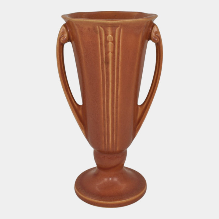Roseville Russco Orange 1934 Vintage Art Deco Pottery Handled Ceramic Vase 696-8