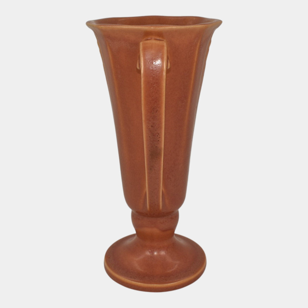 Roseville Russco Orange 1934 Vintage Art Deco Pottery Handled Ceramic Vase 696-8