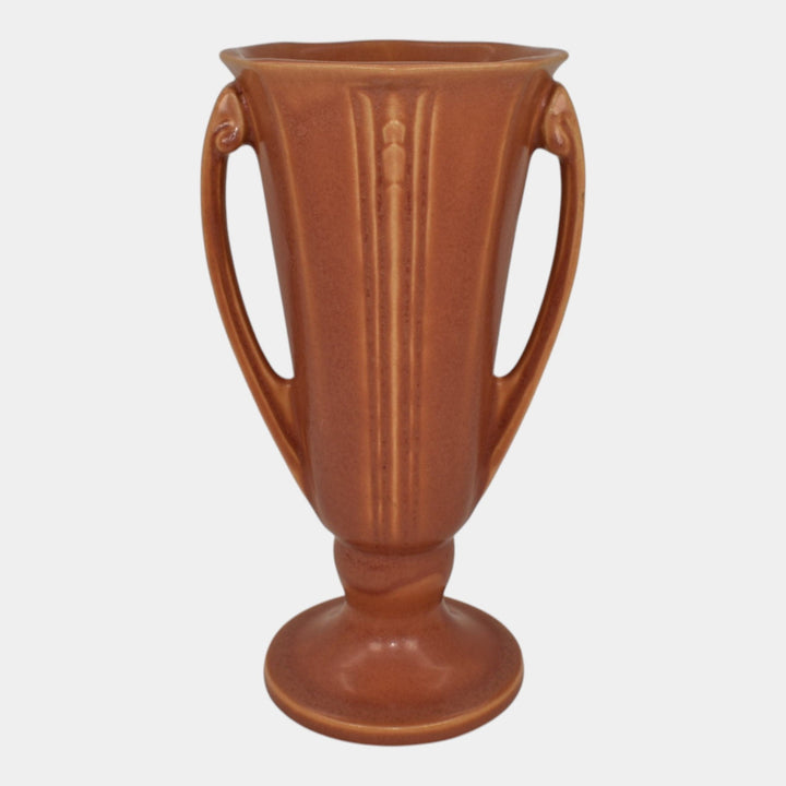 Roseville Russco Orange 1934 Vintage Art Deco Pottery Handled Ceramic Vase 696-8
