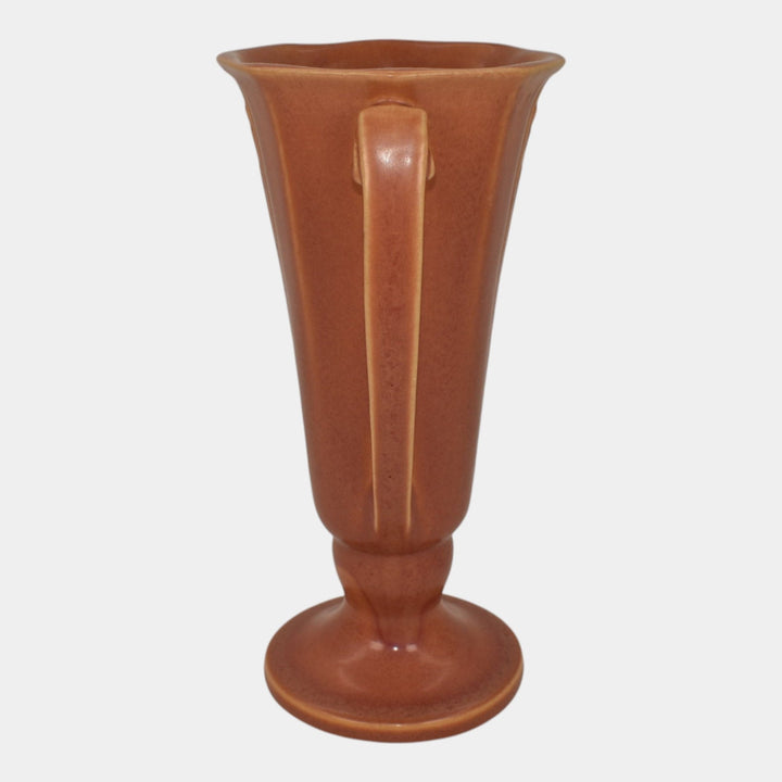 Roseville Russco Orange 1934 Vintage Art Deco Pottery Handled Ceramic Vase 696-8